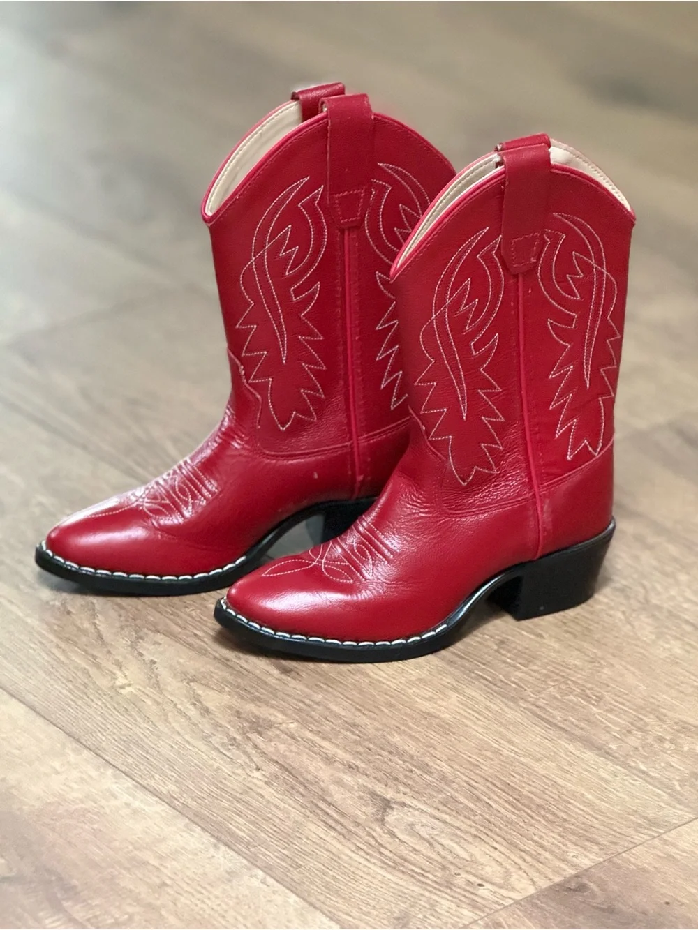 Old West Girls Size 12.5 D Red Leather Western Cowboy Boots J Toe 8116 NWOB
